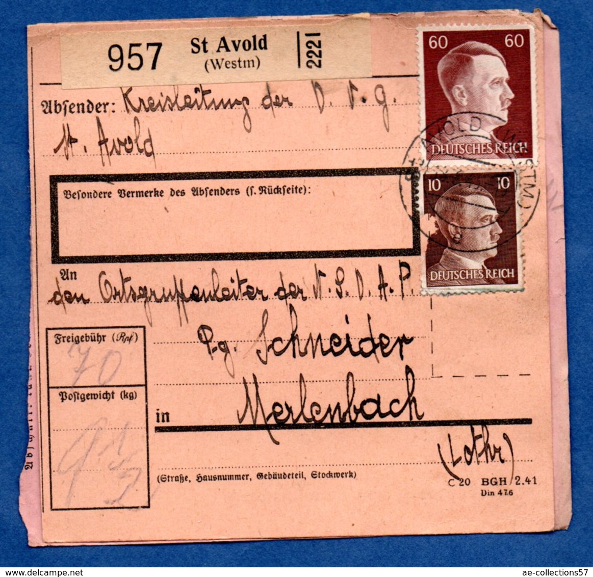 Colis Postal  -  Départ St Avold   -  19/3/1943 - Lettres & Documents