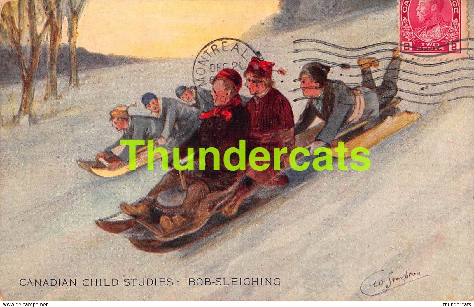 CPA ILLUSTRATEUR  SPORT D'HIVER ARTIST SIGNED WINTER SPORT GEO SIMPSON CANADIAN CHILD STUDIES BOB SLEIGHING BOBSLEIGH - Winter Sports