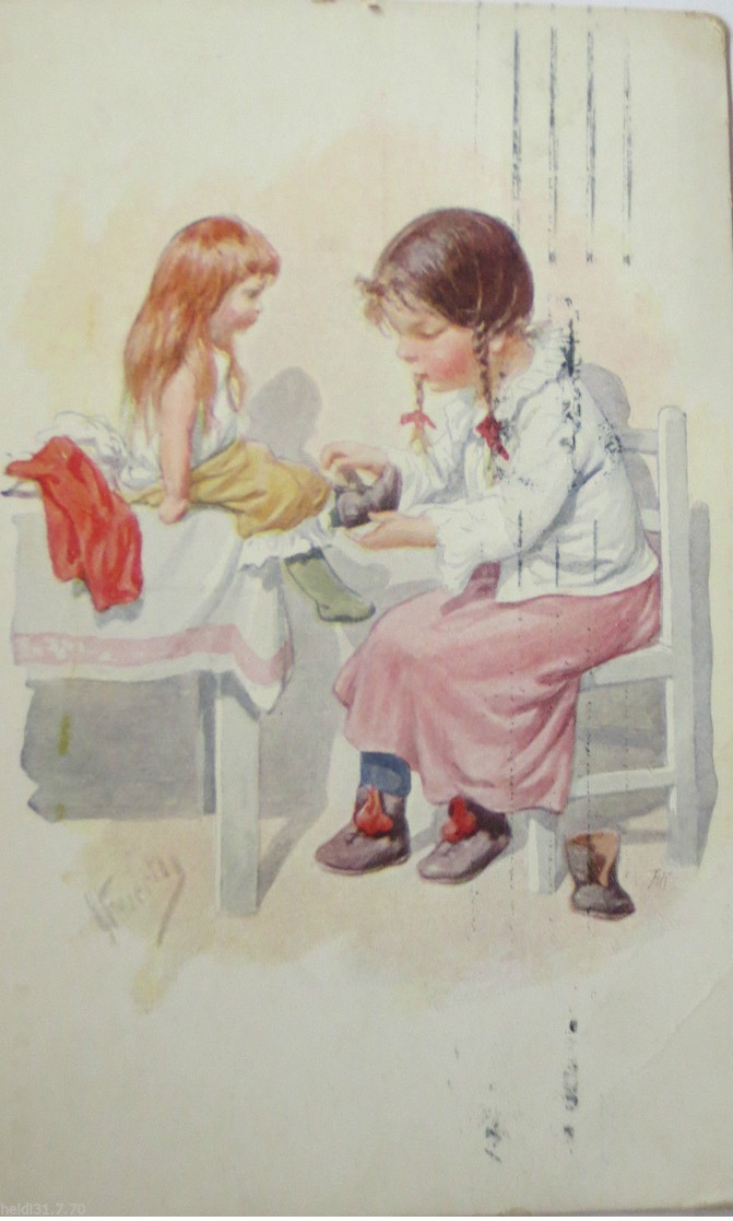 "Kinder, Puppe, Anziehen" 1913, Sig. K. Feiertag ♥   - Sonstige & Ohne Zuordnung