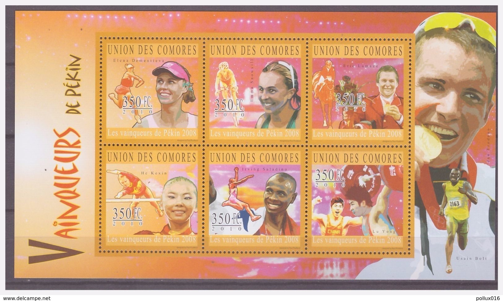 0555 Comores 2010 Beijing China Medalwinners Tennis Cycling Weightlifting S/S MNH - Zomer 2008: Peking