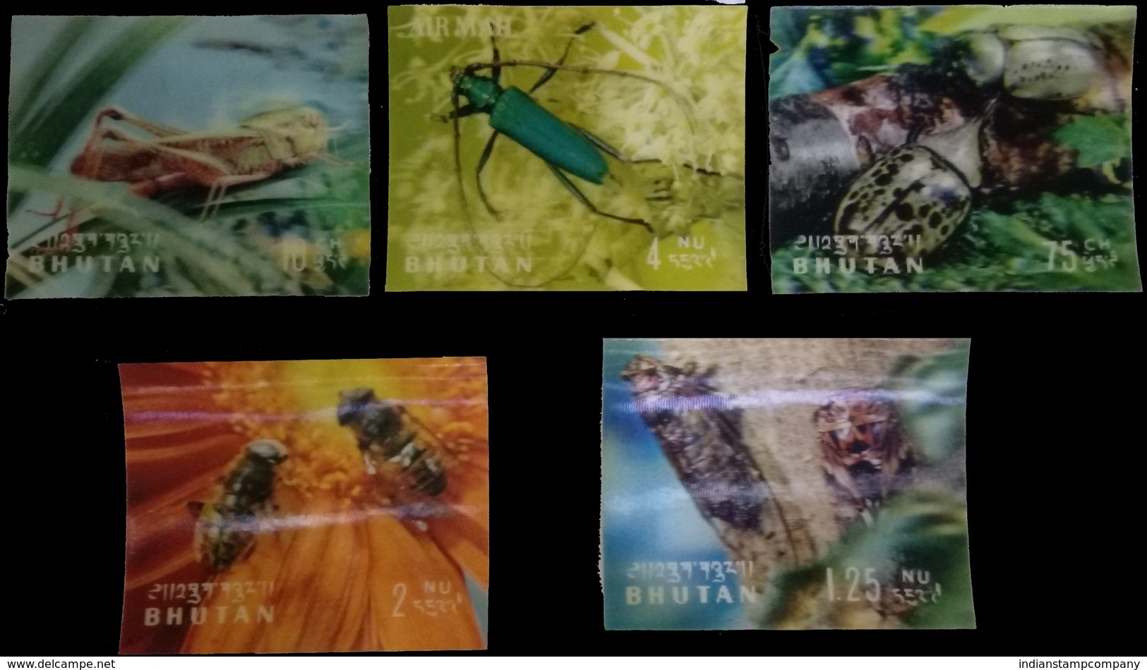 BHUTAN 3-D, 5 Different Insects-Plastic Surfaced Stamps-MNH - Bhutan