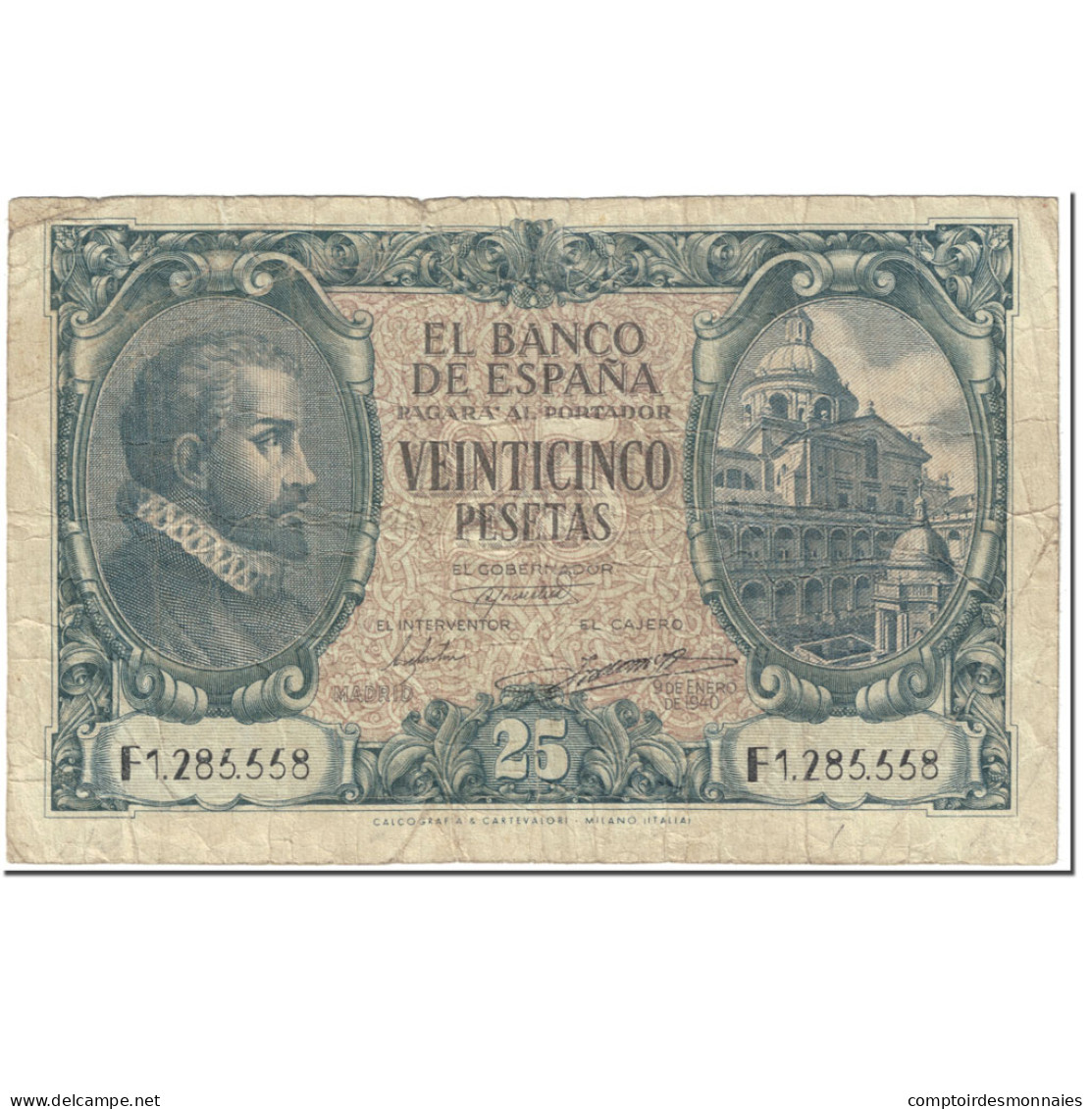 Billet, Espagne, 25 Pesetas, 1940, 1940-01-09, KM:116a, TB - 25 Pesetas