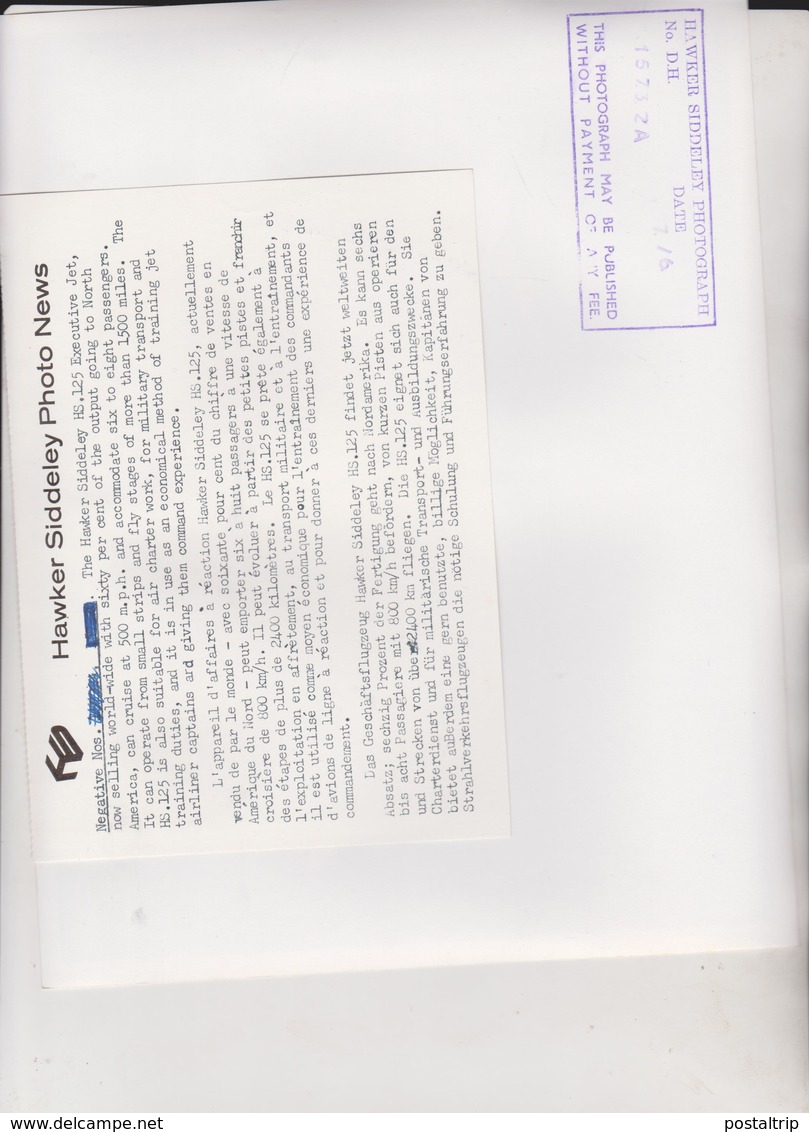 125 Twin Jet   HAWKER SIDDELEY   26  * 20 CM Aviation, AIRPLAIN, AVION AIRCRAFT - Aviación