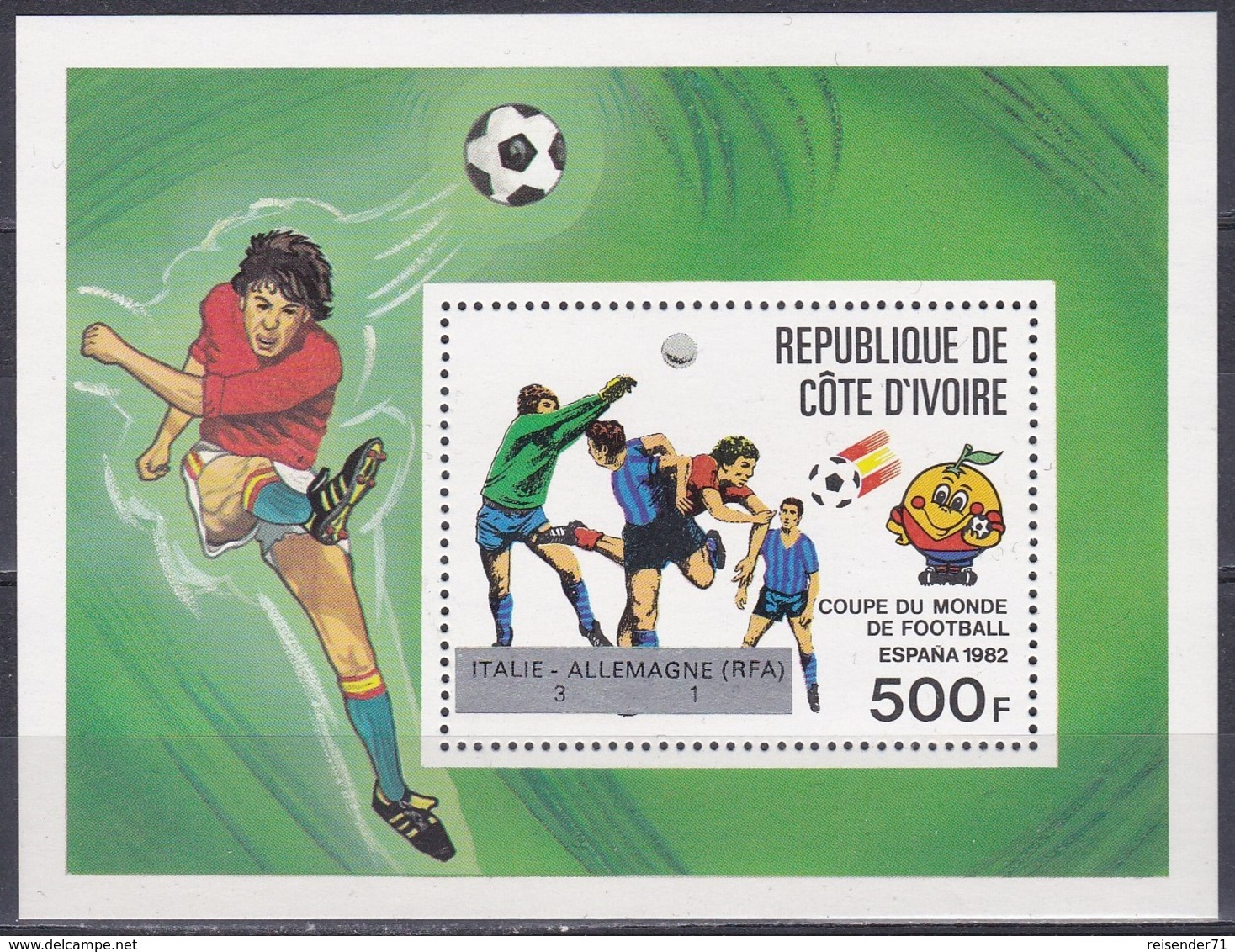 Elfenbeinküste Ivory Coast Cote D'Ivoire 1982 Sport Spiele Fußball Football Soccer FIFA WM Spanien Espana, Bl. 24 ** - Côte D'Ivoire (1960-...)