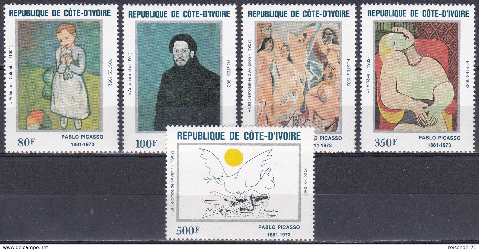 Elfenbeinküste Ivory Coast Cote D'Ivoire 1982 Kunst Arts Kultur Culture Gemälde Paintings Pablo Picasso, Mi. 741-5 ** - Côte D'Ivoire (1960-...)