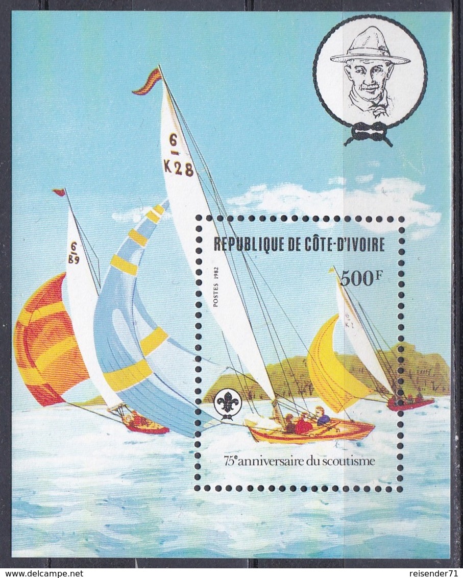 Elfenbeinküste Ivory Coast Cote D'Ivoire 1982 Organisationen Pfadfiner Scouts Schiffe Ships Boot Boat Regatta, Bl. 22 ** - Côte D'Ivoire (1960-...)