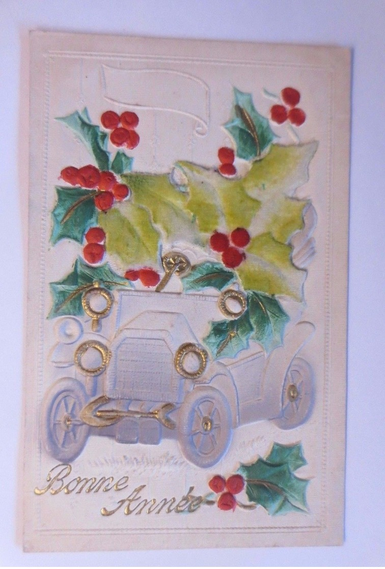 "Neujahr, Auto, Disteln" 1913, Relief ♥  - Neujahr