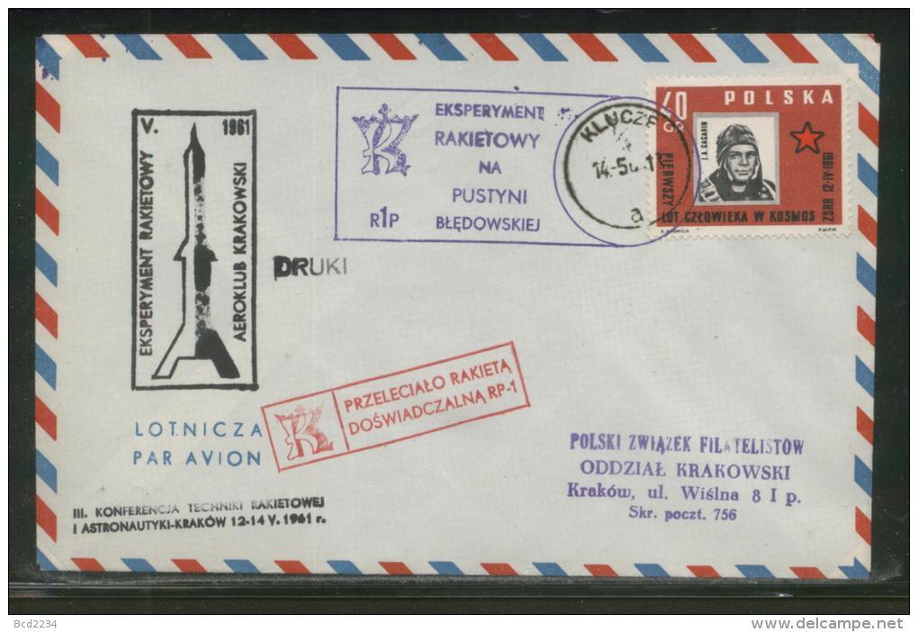 POLAND 1961 KRAKOW EXPERIMENTAL ROCKET FLIGHT FLOWN COVER BLACK CACHET KLUCZE (a) ROCKETS - Rockets