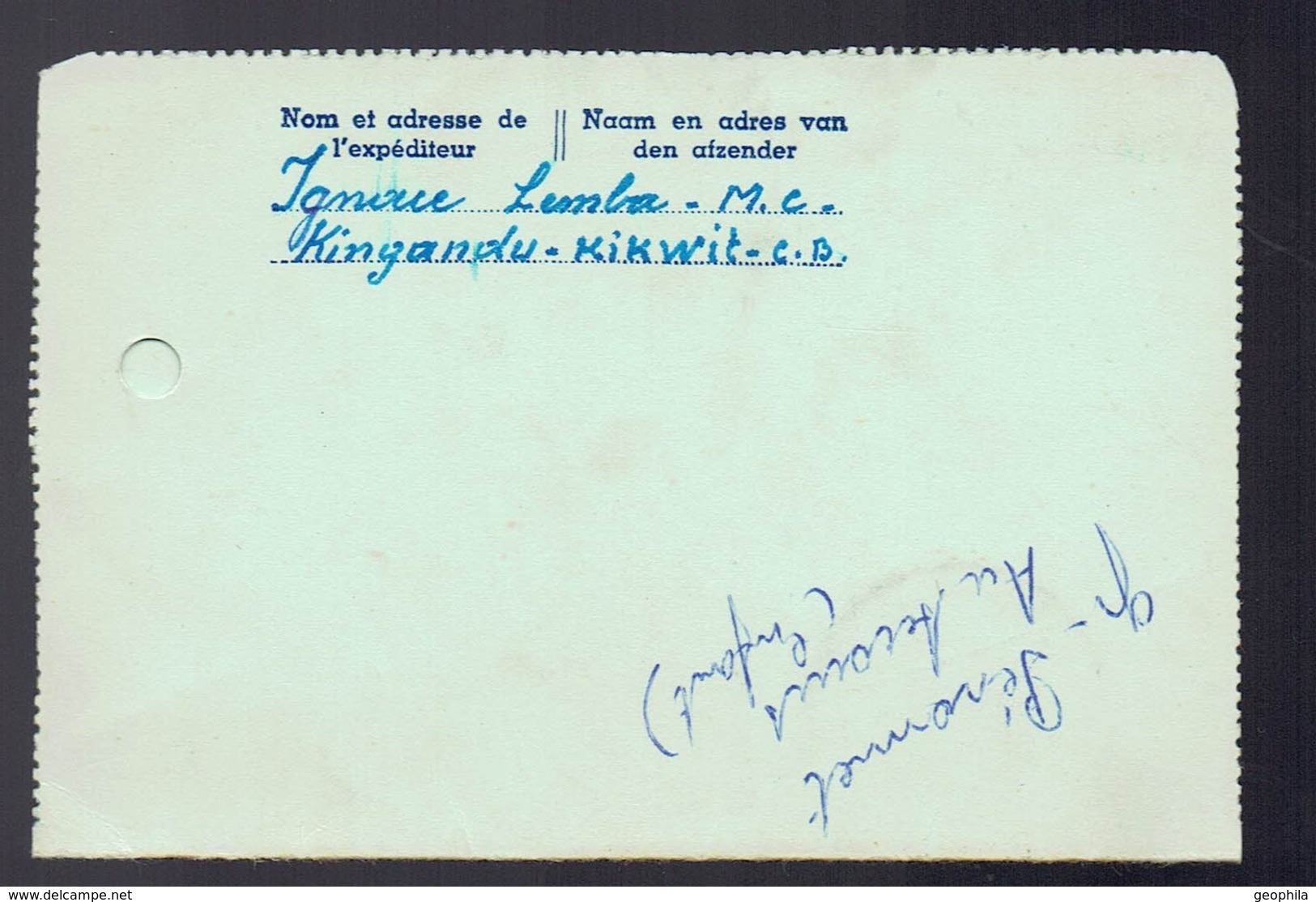 Carte-Lettre Sibbe N° 1 De Pay-Kongila  2-3-59 Vers Anvers ( écrite De Kingandu 20/02/59 ) - Entiers Postaux