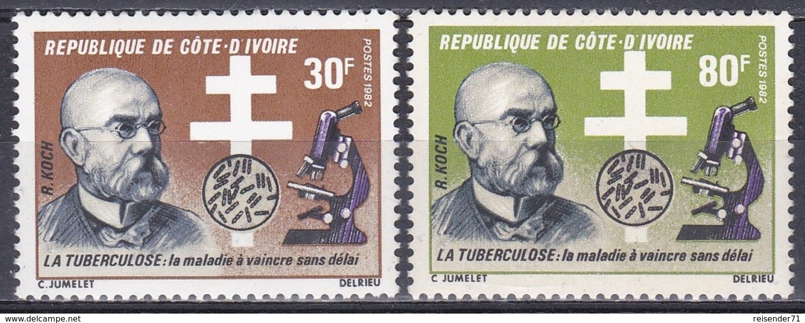 Elfenbeinküste Ivory Coast Cote D'Ivoire 1982 Persönlichkeiten Medizin Medicine Robert Koch Tuberkulose, Mi. 726-7 ** - Côte D'Ivoire (1960-...)