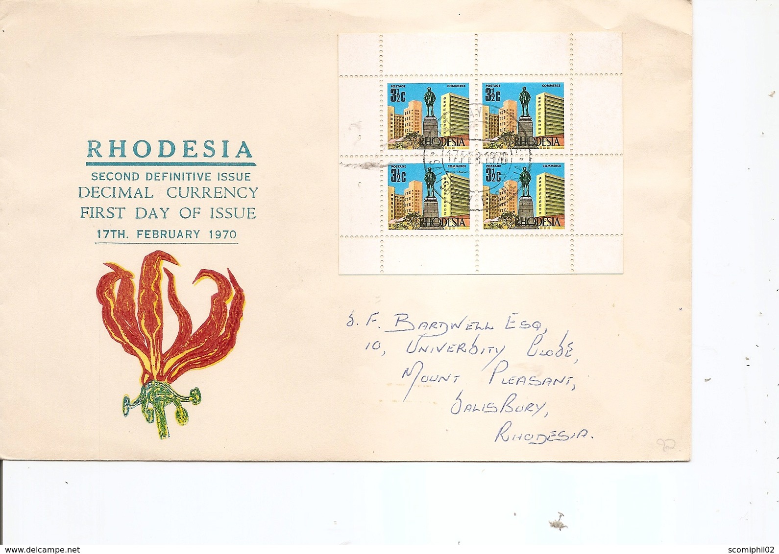 Rhodésie ( FDC De 1970 Avec Feuille De Carnet à Voir) - Rhodésie (1964-1980)