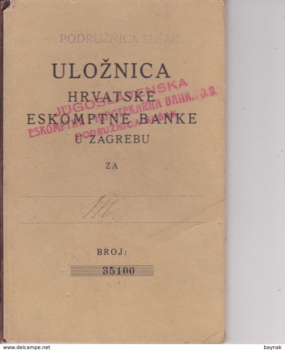 CROATIA  --   HRVATSKA, ZAGREB   ~  ULOZNICA HRVATSKE ESKOMPTNE BANKE U ZAGREBU --  PODRUZN> SUSAK ~  1923  ~  TAX STAMP - Historische Dokumente