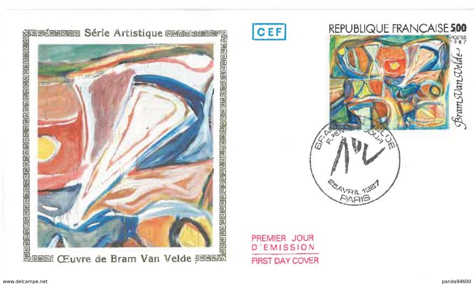 FDC Série Artistique Tableau De Bram Van Velde (75 Paris 25/04/1987) - 1980-1989