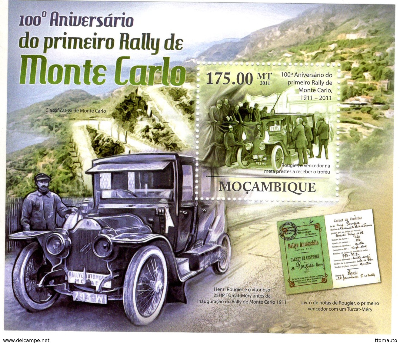 Mocambique  -  100 Ans Rallye Monte-Carlo  -    1v Feuillet Neuf/Mint/MNH - Voitures