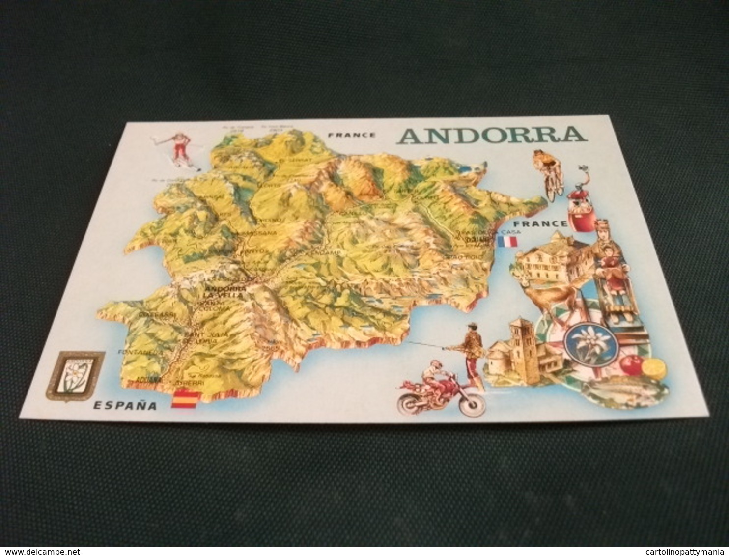 CARTA GEOGRAFICA  Andorra Ciclismo Sci Motocross Pesca Sportiva Stemma - Carte Geografiche