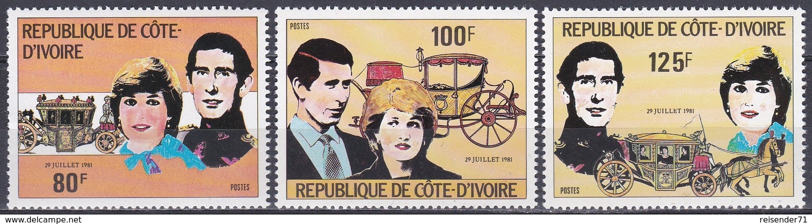Elfenbeinküste Ivory Coast Cote D'Ivoire 1981 Persönlichkeiten Königshäuser Royals Hochzeit Charles Diana, Mi. 688-0 ** - Côte D'Ivoire (1960-...)
