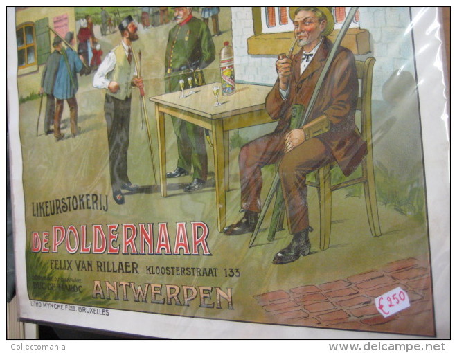 Affiche Likeurstokerij  GENEVER De Poldernaar 50cm X75cm Litho, Pre 1914 , VIEUX ANVERS Félix Van Rillaer - MYNCKE, - Affiches