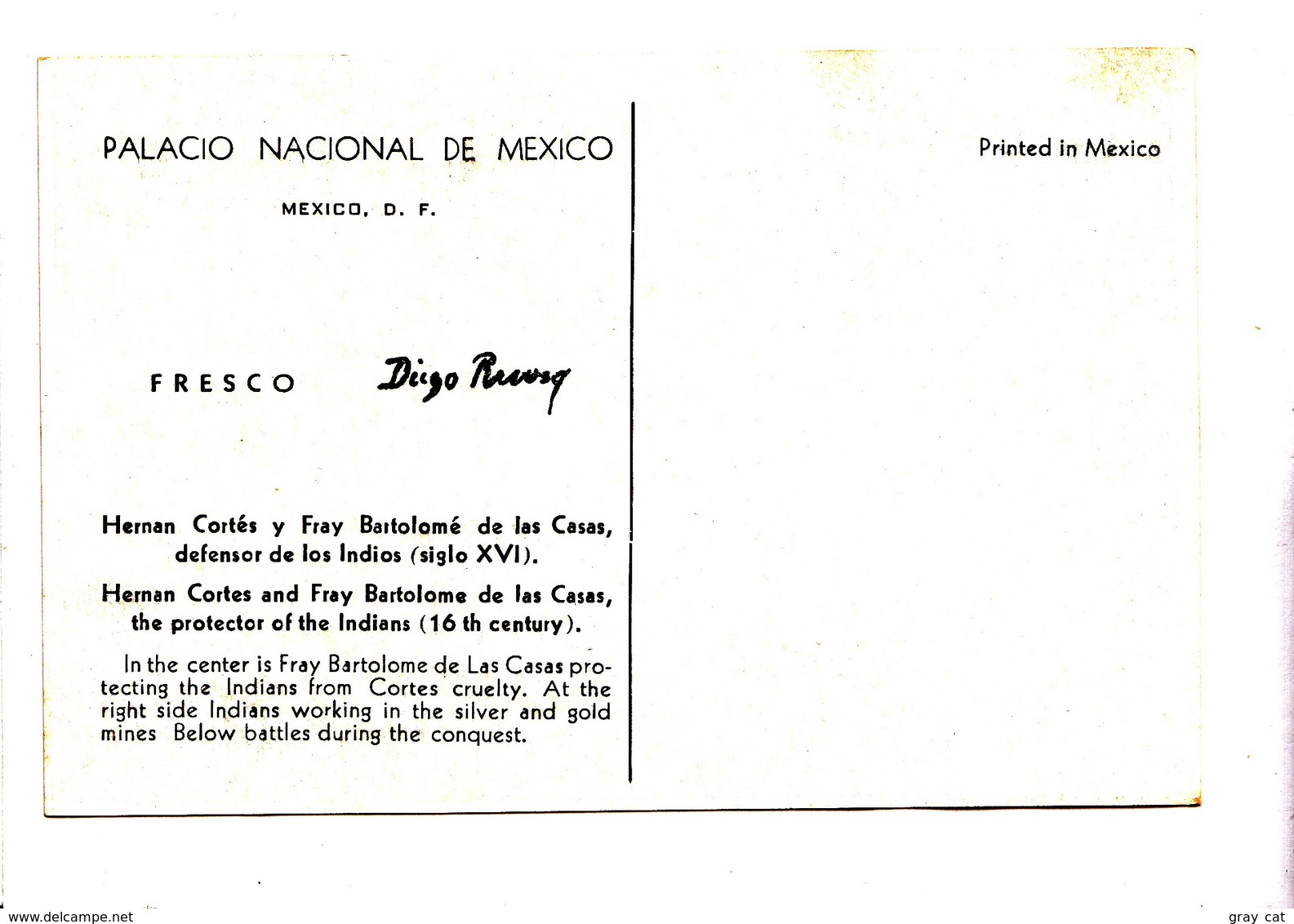 Fresco, Diego Rivera, Hernan Cortes And Fray Bartolome, Palacio Nacional De Mexico, Unused Postcard [22622] - Mexico