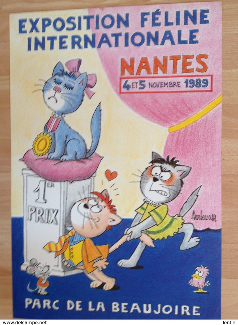 Affiche Chats - Grand Illustrateur Animalier Barberousse - Exposition Feline Nantes 1989 - Affiches