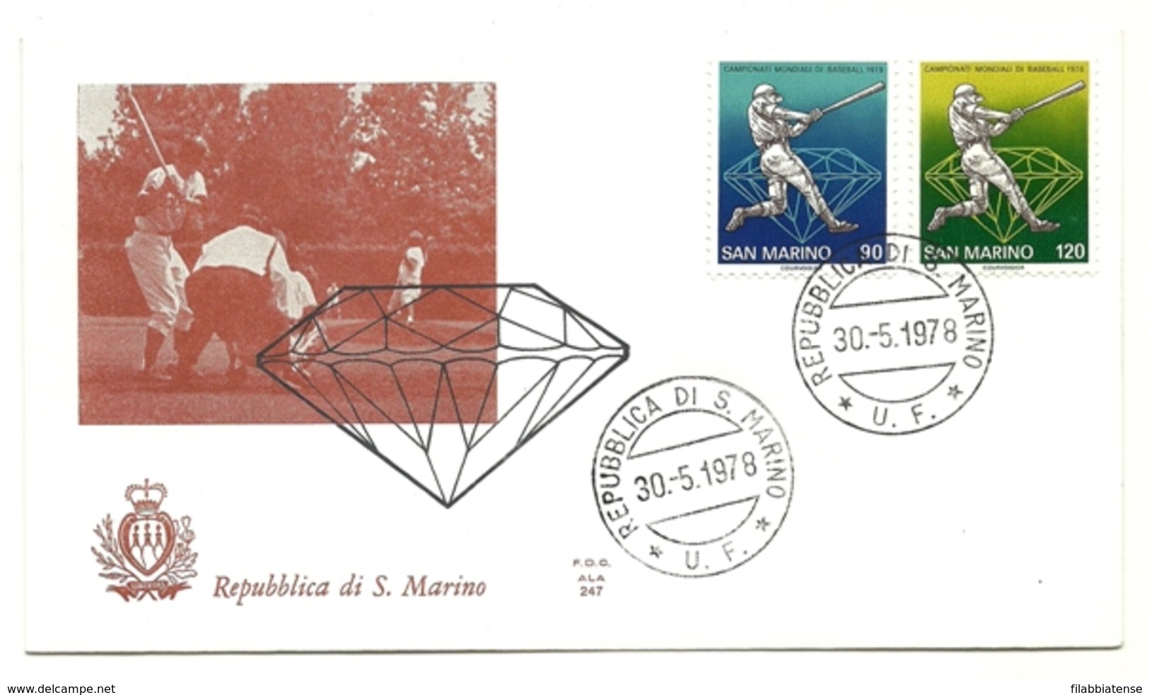 1978 - San Marino 1002/03 Campionati Mondiali Baseball - FDC - Baseball