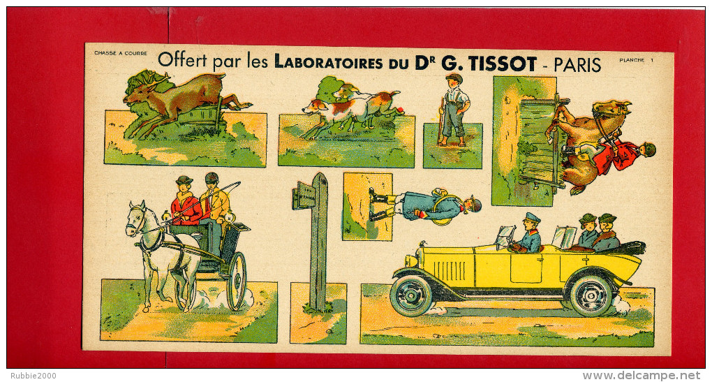 CHASSE A COURRE VENERIE DECOUPAGE PUBLICITAIRE DES LABORATOIRES TISSOT EN SUPERBE ETAT VENERIE MEUTE CERF COR VOITURE - Otros & Sin Clasificación