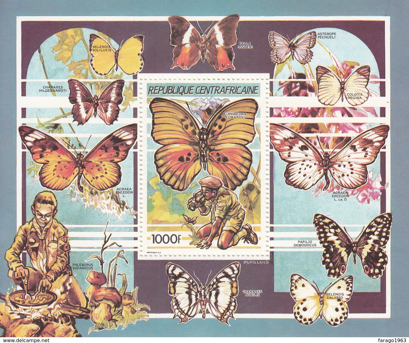 1990 Central African Republic Butterflies Souvenir Sheet MNH - Repubblica Centroafricana