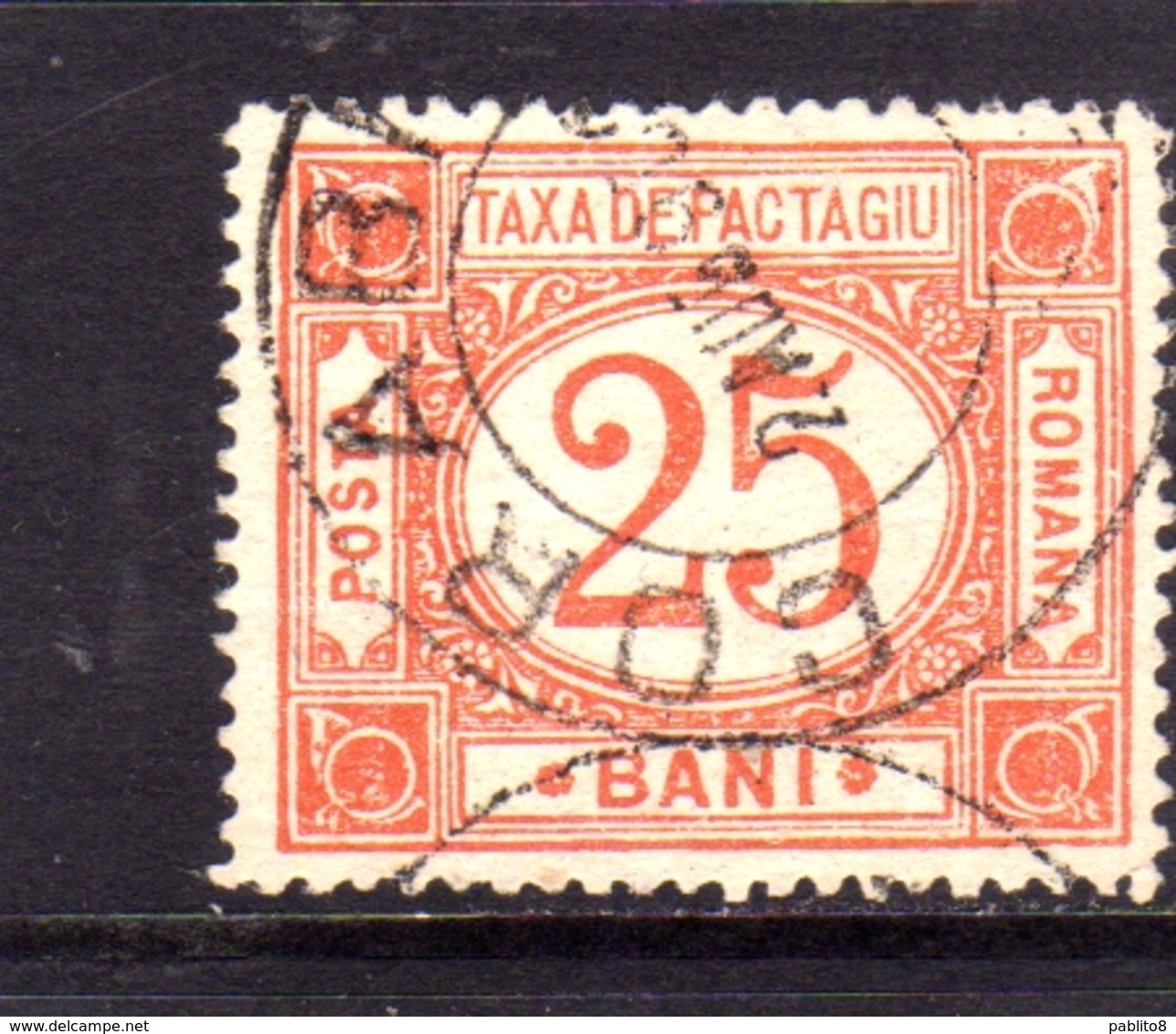 ROMANIA 1896 PARCEL POST STAMPS PACCHI POSTALI CIFRA NUMERAL 25b USATO USED OBLITERE' - Colis Postaux