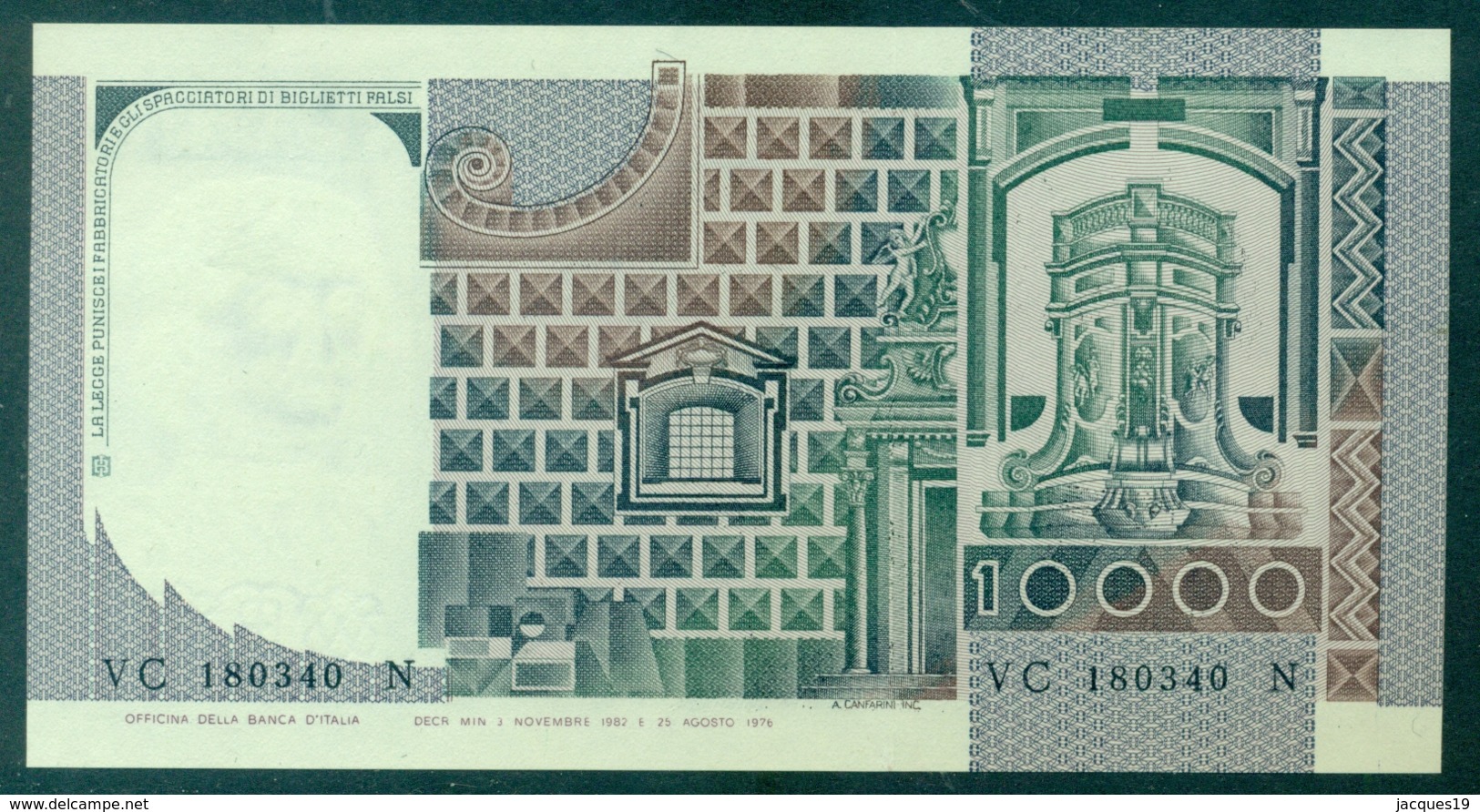 Italy 10000 Lire 1976-1984 (issued 3-11-1982) 106b Unc - 10000 Lire