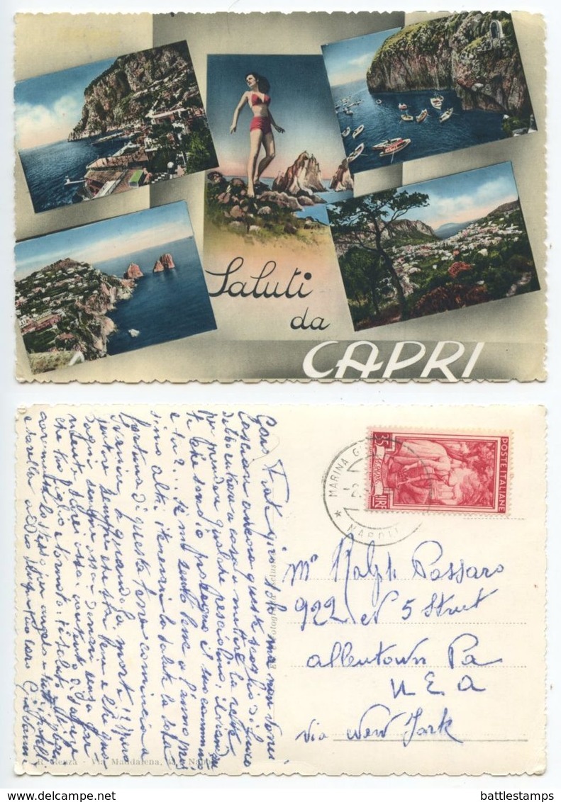 Italy 1954 Saluti Da Capri Postcard Marina Grande To Allentown PA - Carpi