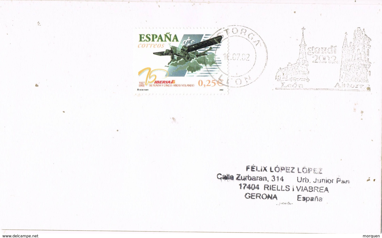 31045. Carta ASTORGA (Leon) 2002. Monumentos Año GAUDÍ - Cartas & Documentos