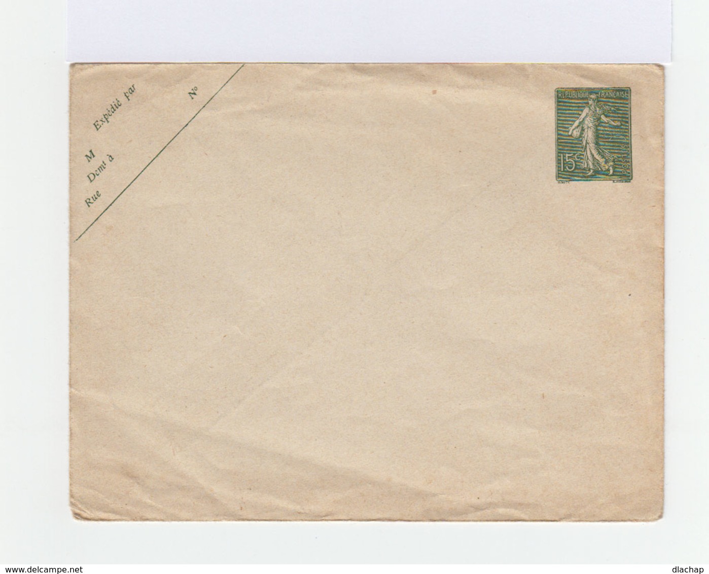 Entier Postal Enveloppe Avec Semeuse Lignée 15 C. Vert 1919 B19. (987) - Cartes Postales Repiquages (avant 1995)