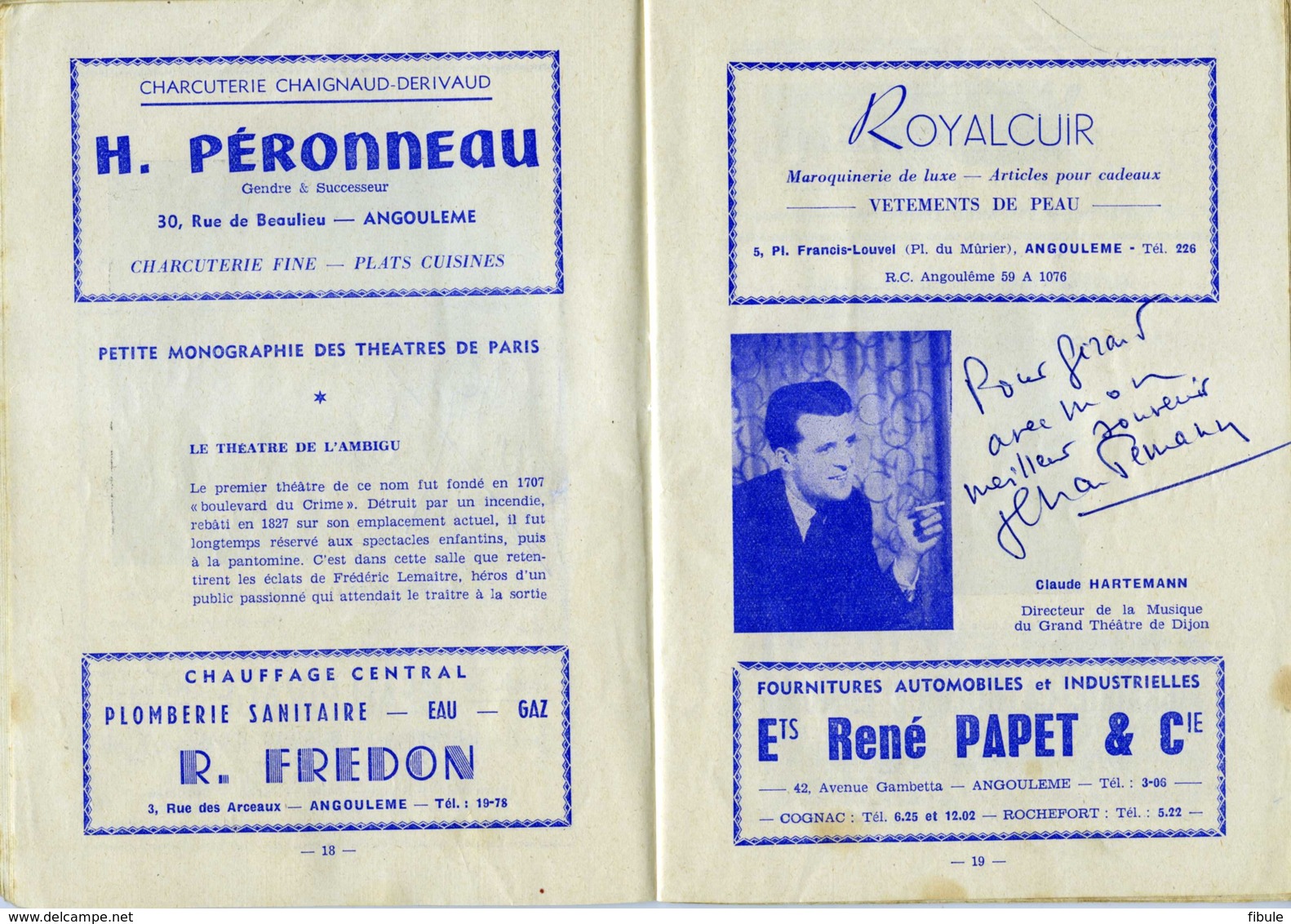 ANGOULEME Théatre Municipal Programme 1959 -1960 Les Saltinbanques - Programmes