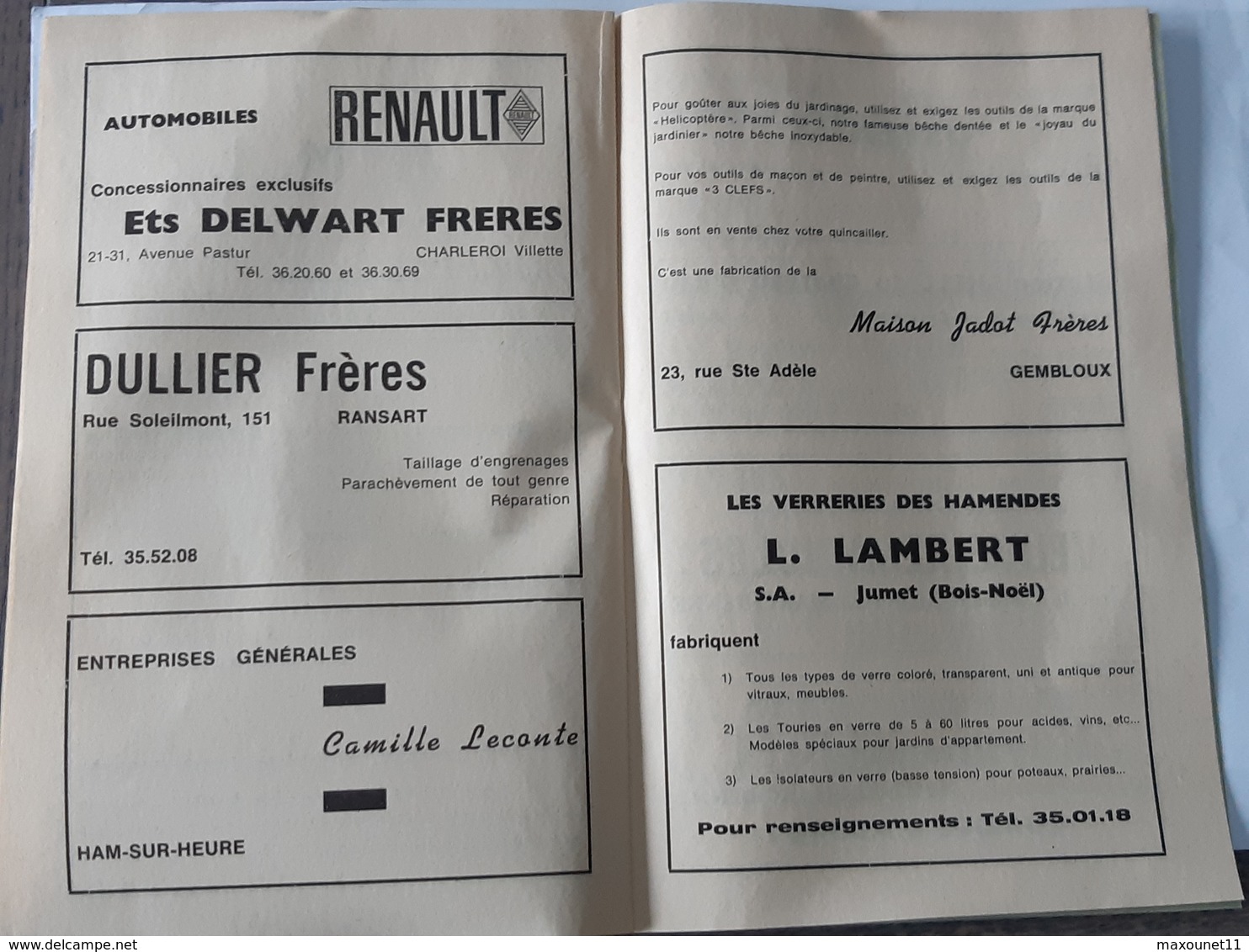 Ancien programme de 1967 avec pub - Mont-sur-Marchienne , Gozée , Ham-sur-Heure , Gembloux , etc ... NA .