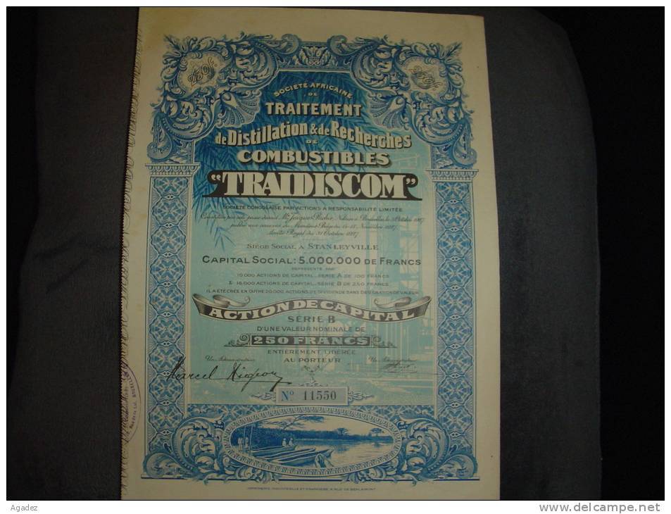 Action"Sté Africaine Traitement De Distillation Et Recherche De Combustibles Traidiscom"Stanleyville 1927 - Afrique