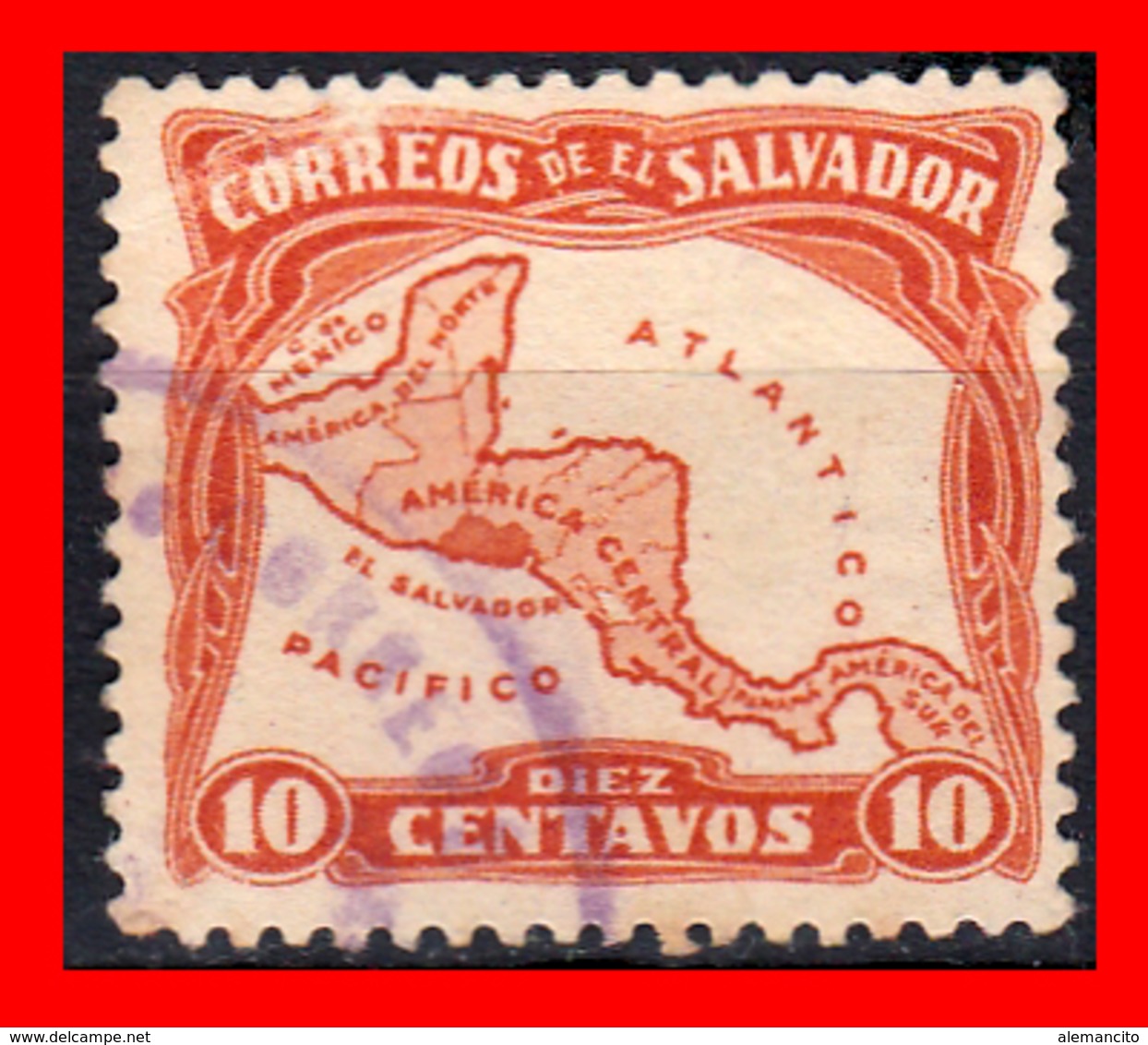 EL SALVADOR AÑO 1924-25 - 10 CENTAVOS MAP OF CENTRAL AMERICA - El Salvador