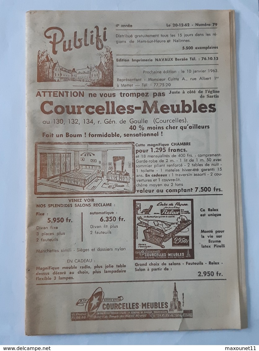 Programme De 1962 , Pub De Berzée , Courcelles , Nalinnes , Jamioulx , Ham-Sur-Heure , Gozée , Thy-le-Chateau , Etc..NA. - Publicités