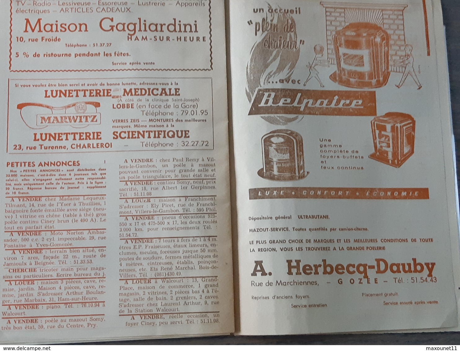 Programme de 1962 , pub de Berzée , Courcelles , Nalinnes , Jamioulx , Ham-Sur-Heure , Gozée , Thy-le-Chateau , etc..NA.