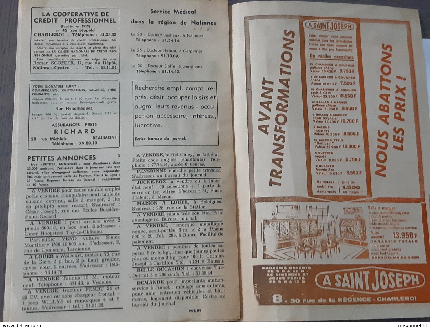 Programme de 1962 , pub de Berzée , Courcelles , Nalinnes , Jamioulx , Ham-Sur-Heure , Gozée , Thy-le-Chateau , etc..NA.