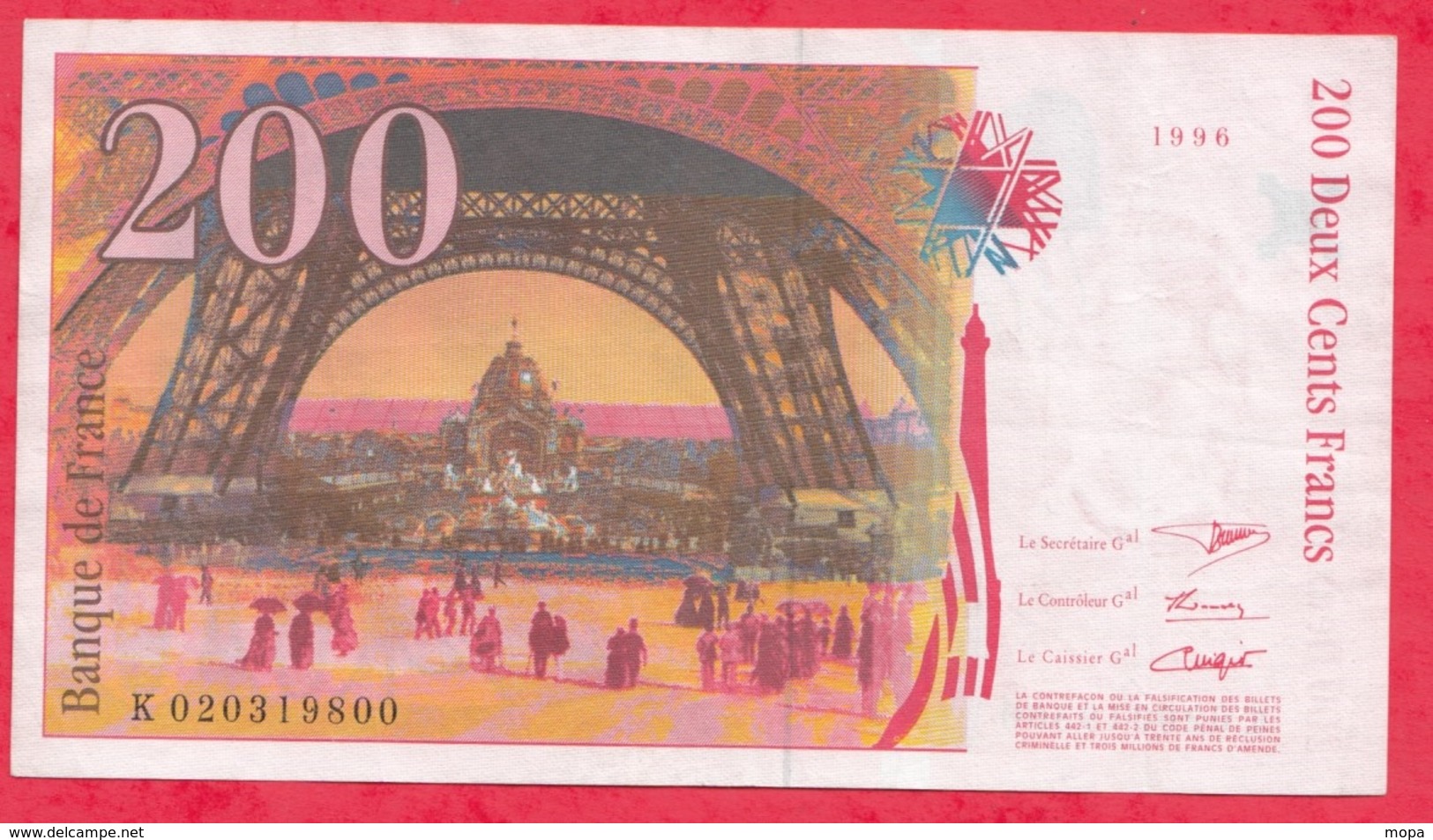 200 Francs "Eiffel" 1996 ------VF/SUP---N°K020319800 - 200 F 1995-1999 ''Eiffel''