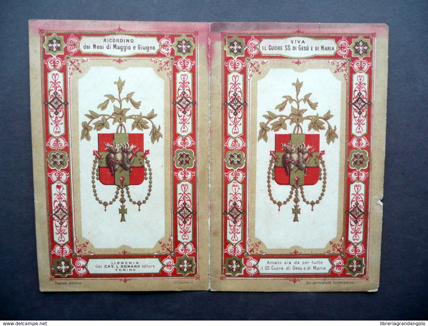 Santino Cromolitografia Cuore Di Gesù Maria Libreria Cav. L. Romano Torino - Altri & Non Classificati