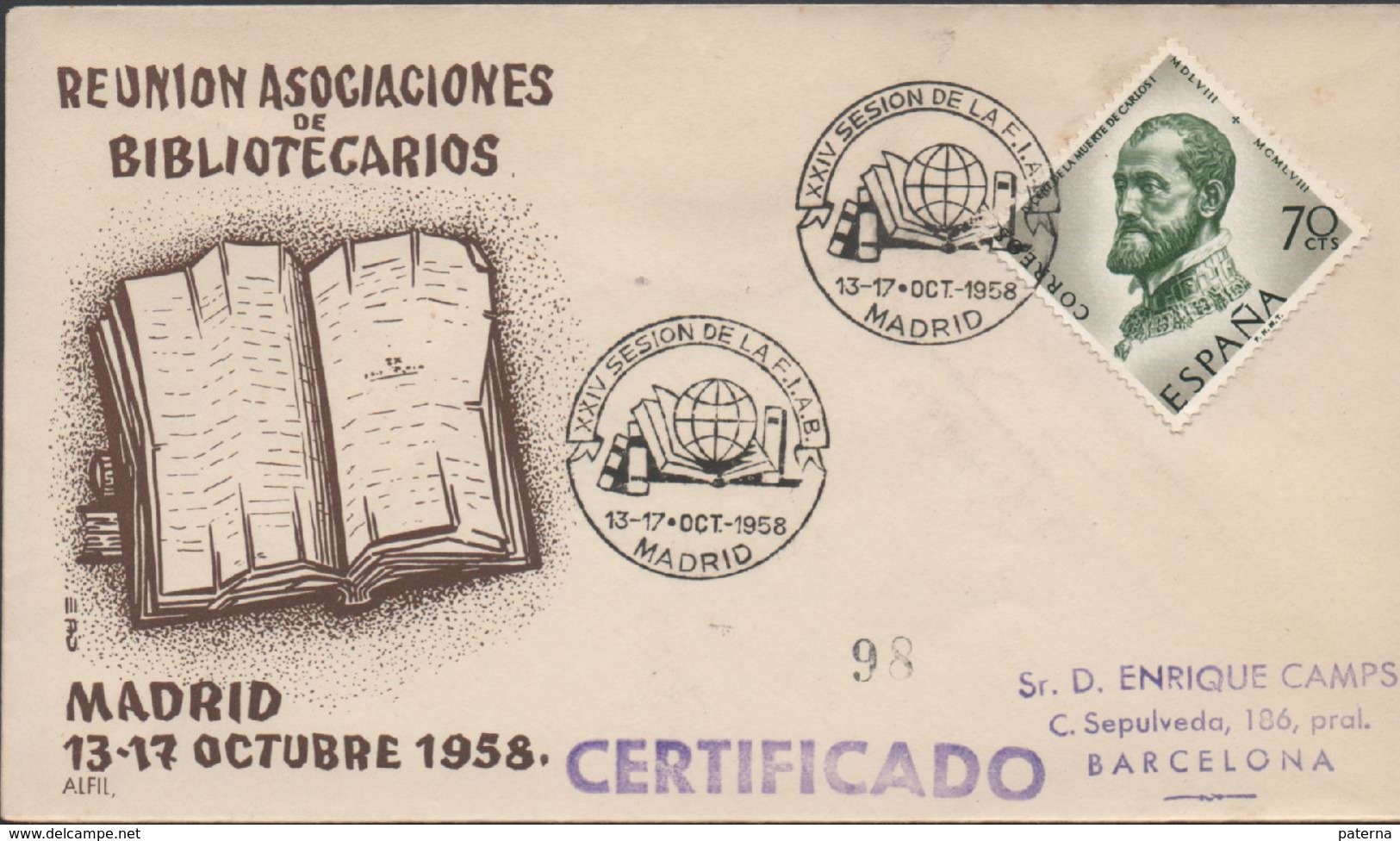 3361  Carta Certificada Madrid  1958 ,Reunión Asociaciones De Bibliotecarios , - Cartas & Documentos