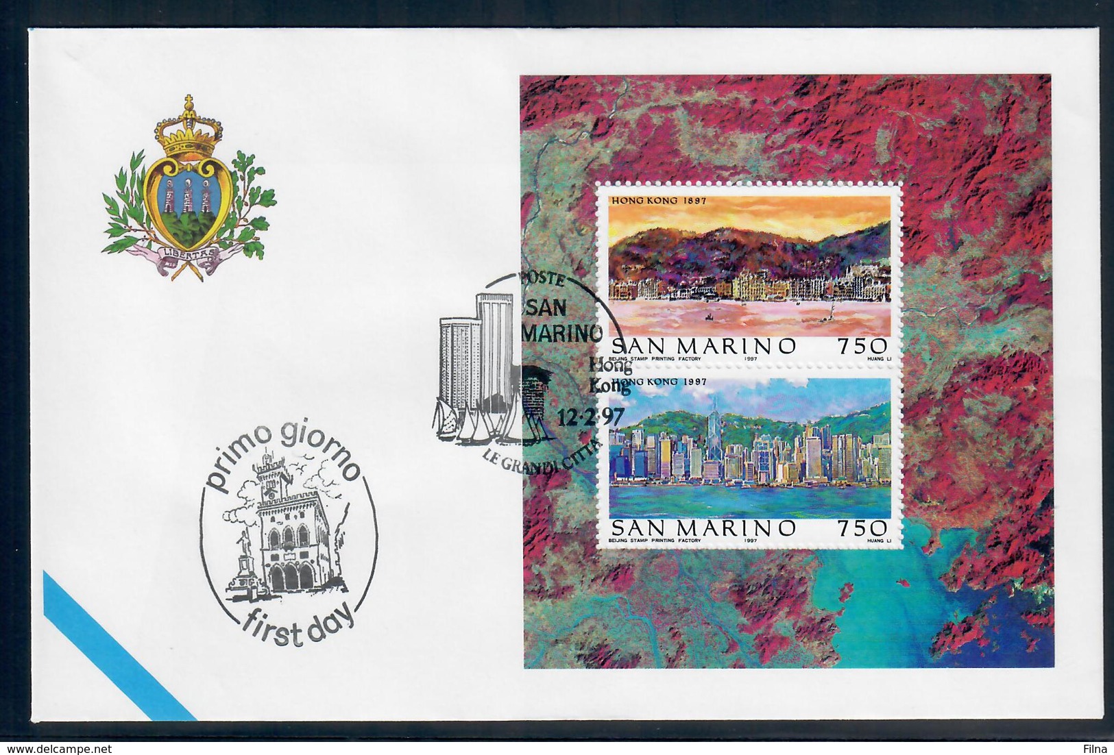 SAN MARINO 1997 - HONG KONG - FOGLIETTO - FDC - FDC