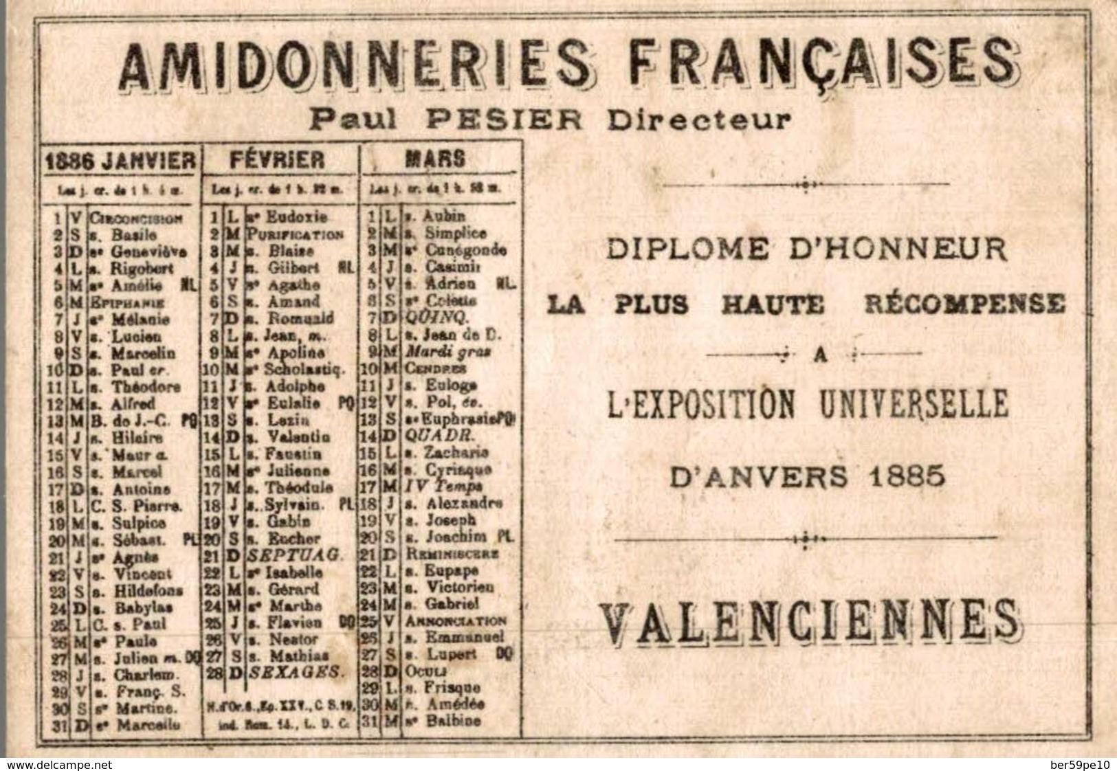 CHROMO  AMIDONNERIES FRANCAISES VALENCIENNES  VOTRE FER N'AURAIT PAS COLLE AU LINGE SI VOUS AVIEZ EXIGE L'AMIDON PESIER - Autres & Non Classés