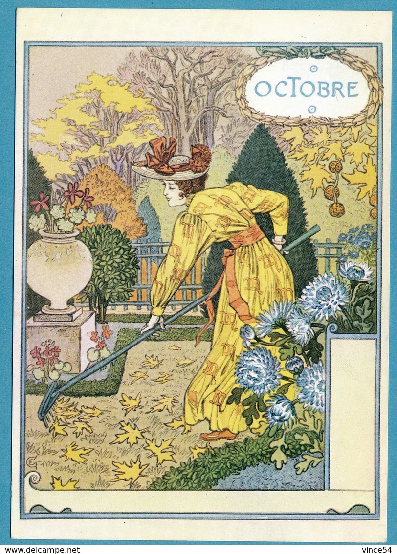 Eugène GRASSET - La Belle Jardinière - Octobre - Malerei & Gemälde