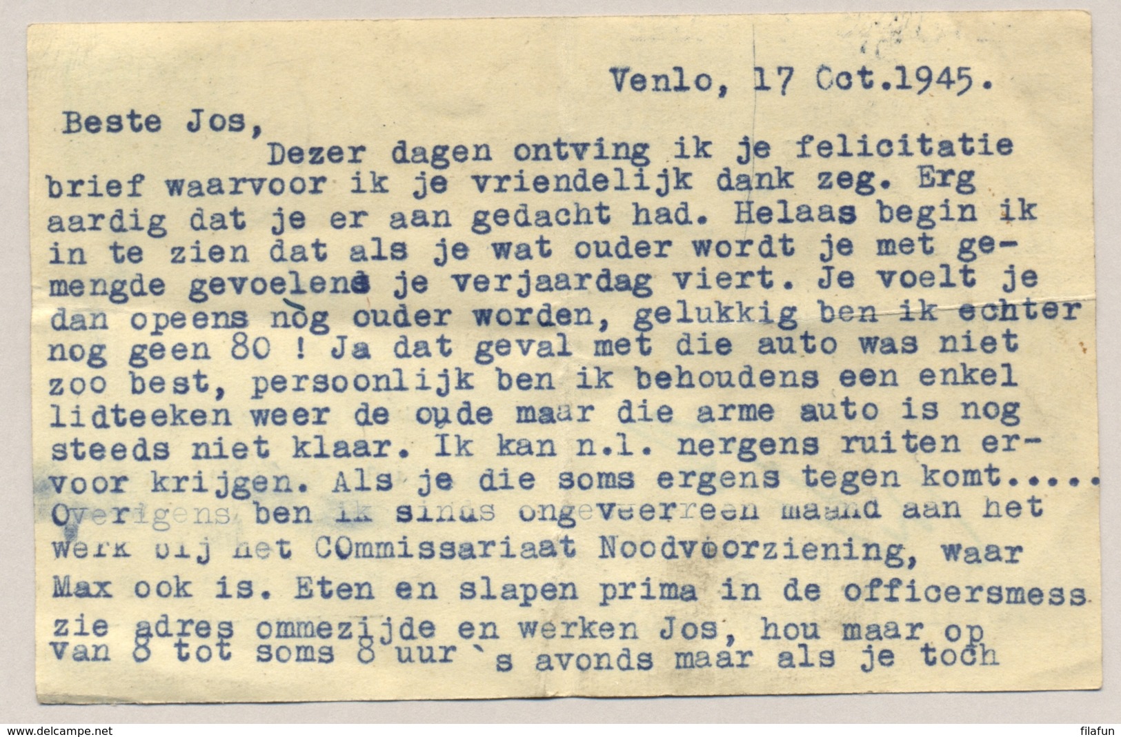 Nederland - 1945 - 5 Cent Nooduitgifte, Briefkaart G277a Met Noodstempel TEGELEN/4 (Open 4) Naar Utrecht - Marcophilie