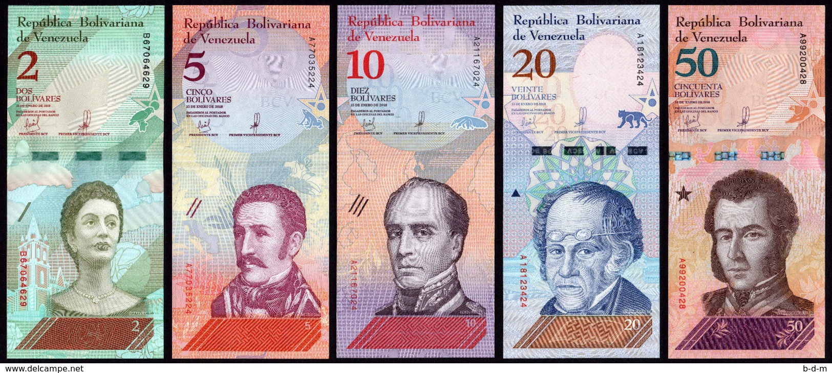 Venezuela Set 2 5 10 20 50 Bolívares 2018 Pick New Design SC UNC - Venezuela