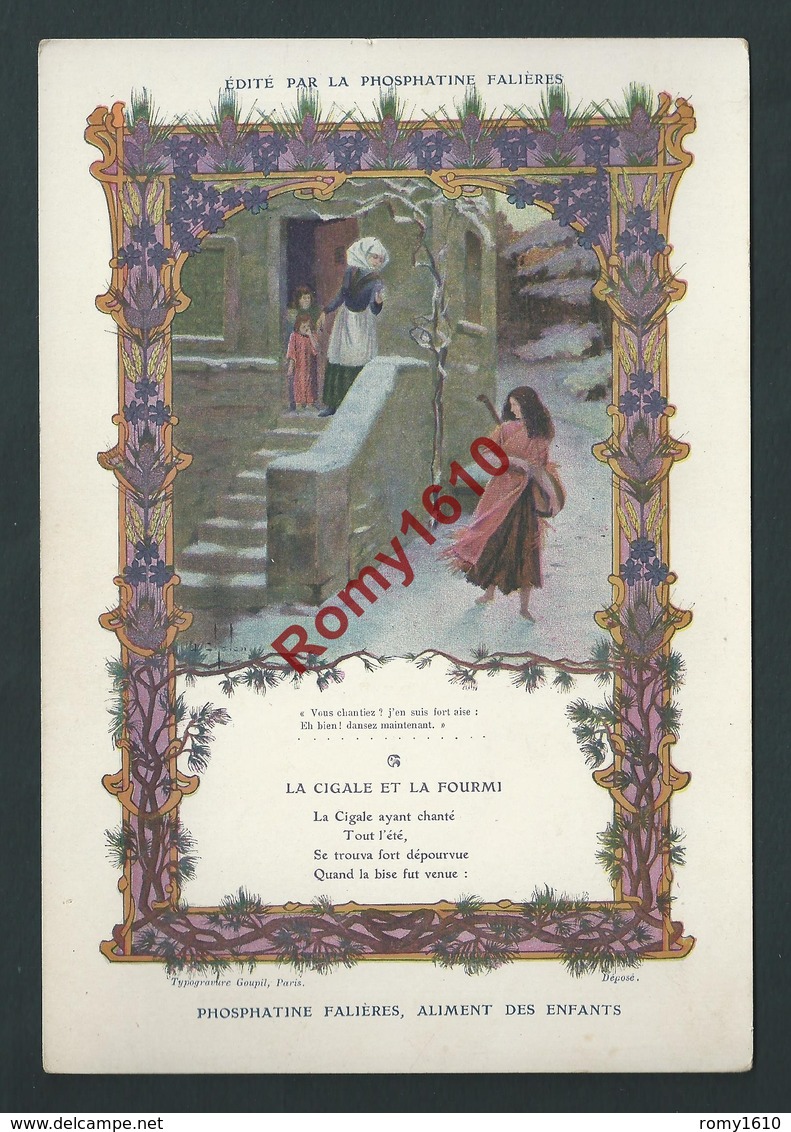 Typogravure Signée. Fable De La Fontaine édité Par La Phosphatine Falière. LA CIGALE ET LA FOURMI. Art-Nouveau. 2 Scans - Autres & Non Classés