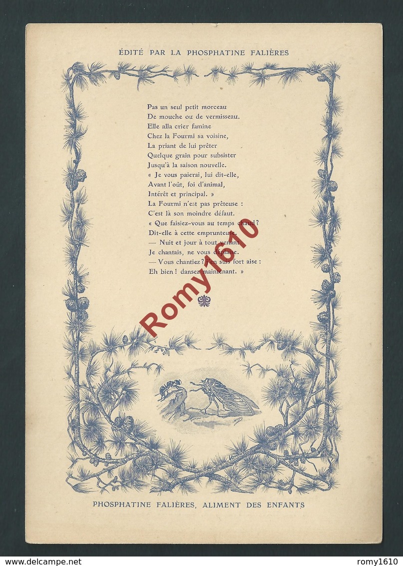 Typogravure Signée. Fable De La Fontaine édité Par La Phosphatine Falière. LA CIGALE ET LA FOURMI. Art-Nouveau. 2 Scans - Autres & Non Classés