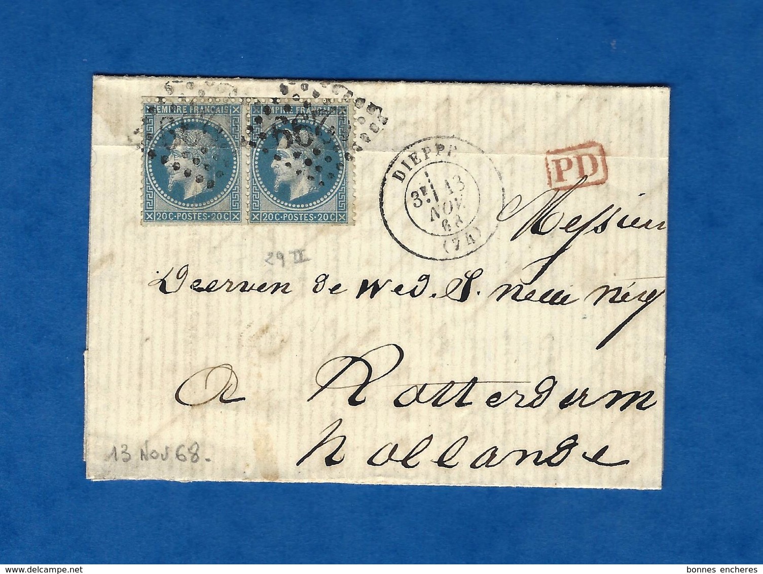 1868 LAC Dieppe Pour Rotterdam HOLLANDE PAYS BAS COMMERCE NEGOCE EXPEDITION TABAC - 1800 – 1899