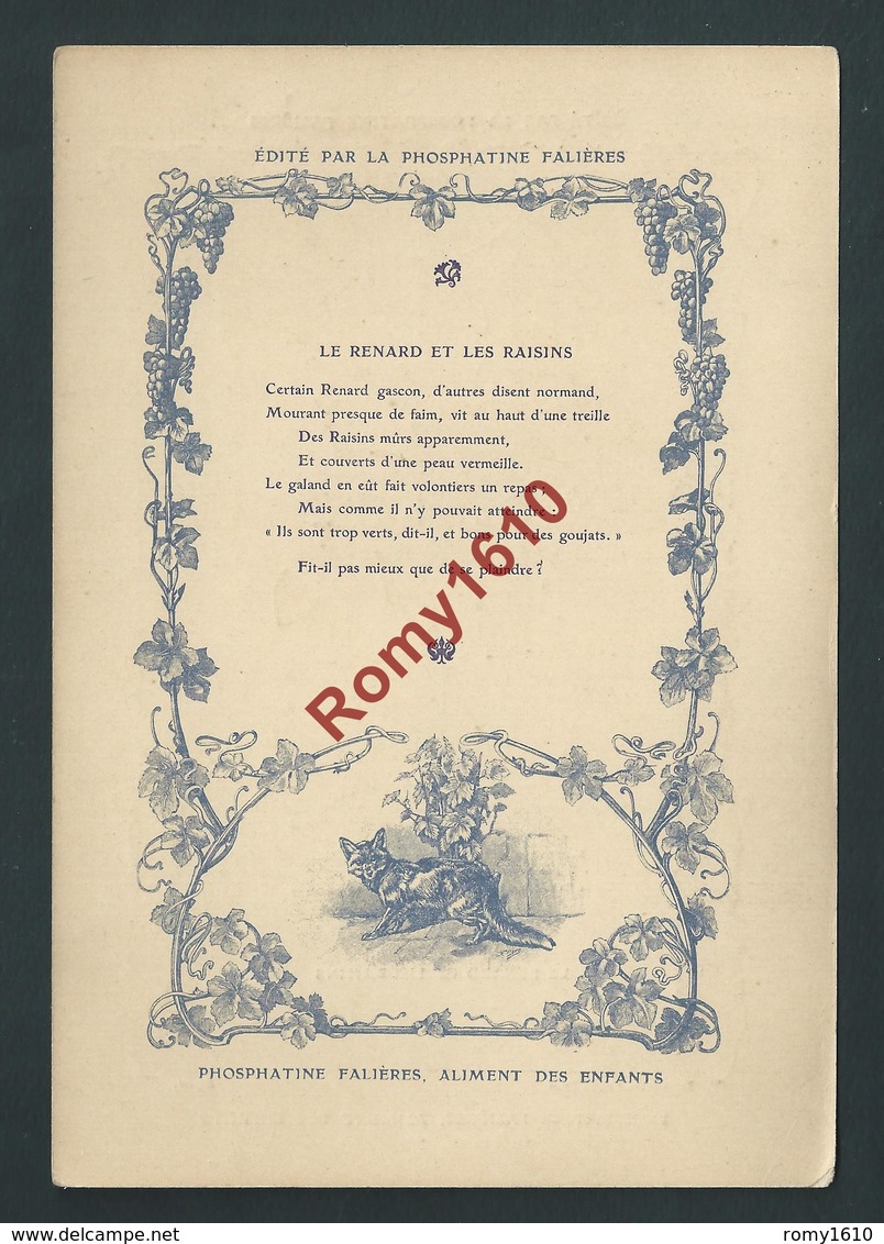 Typogravure. Fable De La Fontaine édité Par La Phosphatine Falière. LE RENARD ET LES RAISINS. Art-Nouveau. 2 Scans - Autres & Non Classés